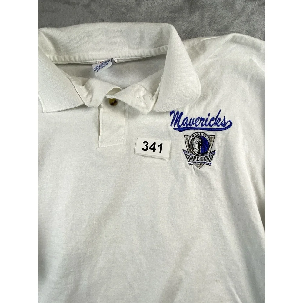 Vtg Dallas Mavericks Polo Shirt Mens‎ 2XL White Embroidered Logo NBA Y2K Sports